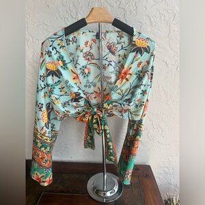 Boho Floral Tie-Front Crop Top - Multicolor